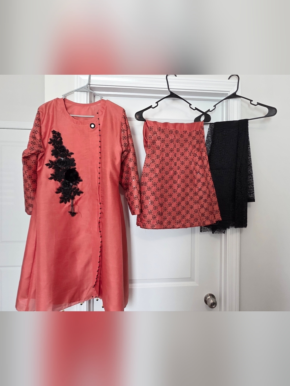 Indian Pakistani Dress- Coral Pink 3-Piece